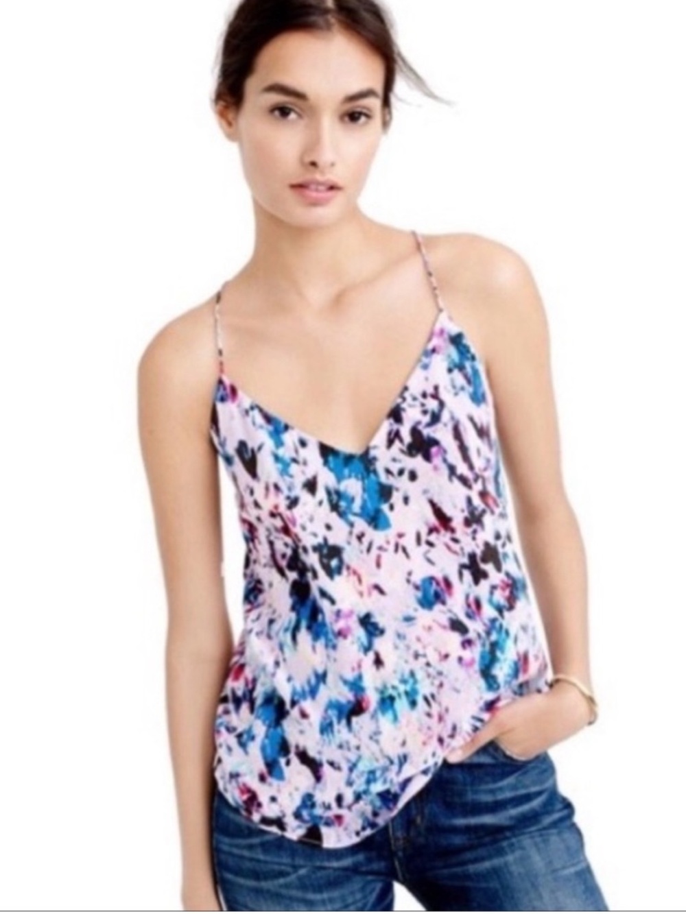 J.Crew Carrie Cami Watercolor 100% Silk Tank Top Women's Size 2 Pink Blue